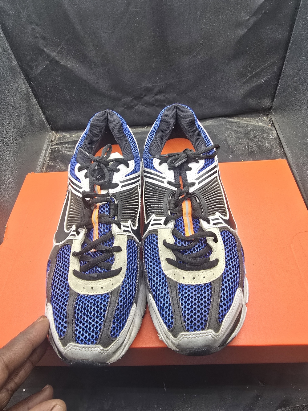 Nike Men's Blue, Black & Orange Mesh Athletic Shoes